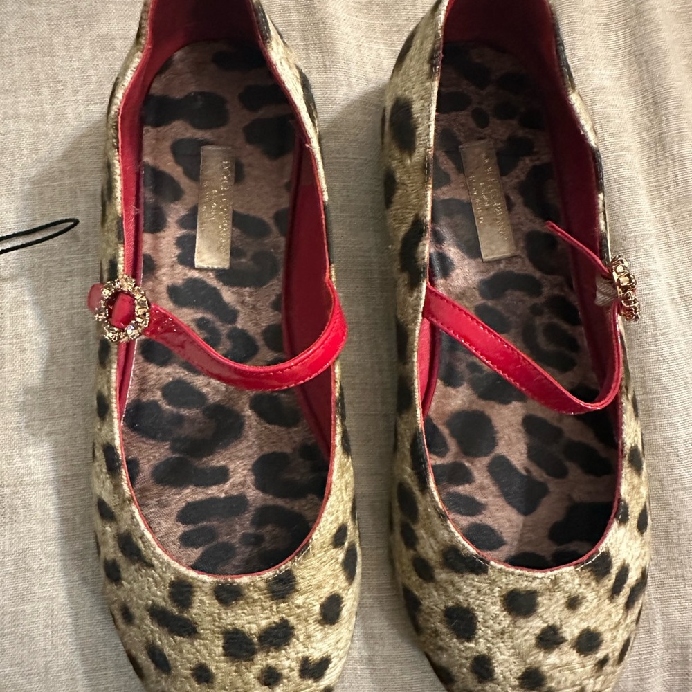 Dolce & Gabbana kids Leopard Print Mary Jane Flats with Red Accents